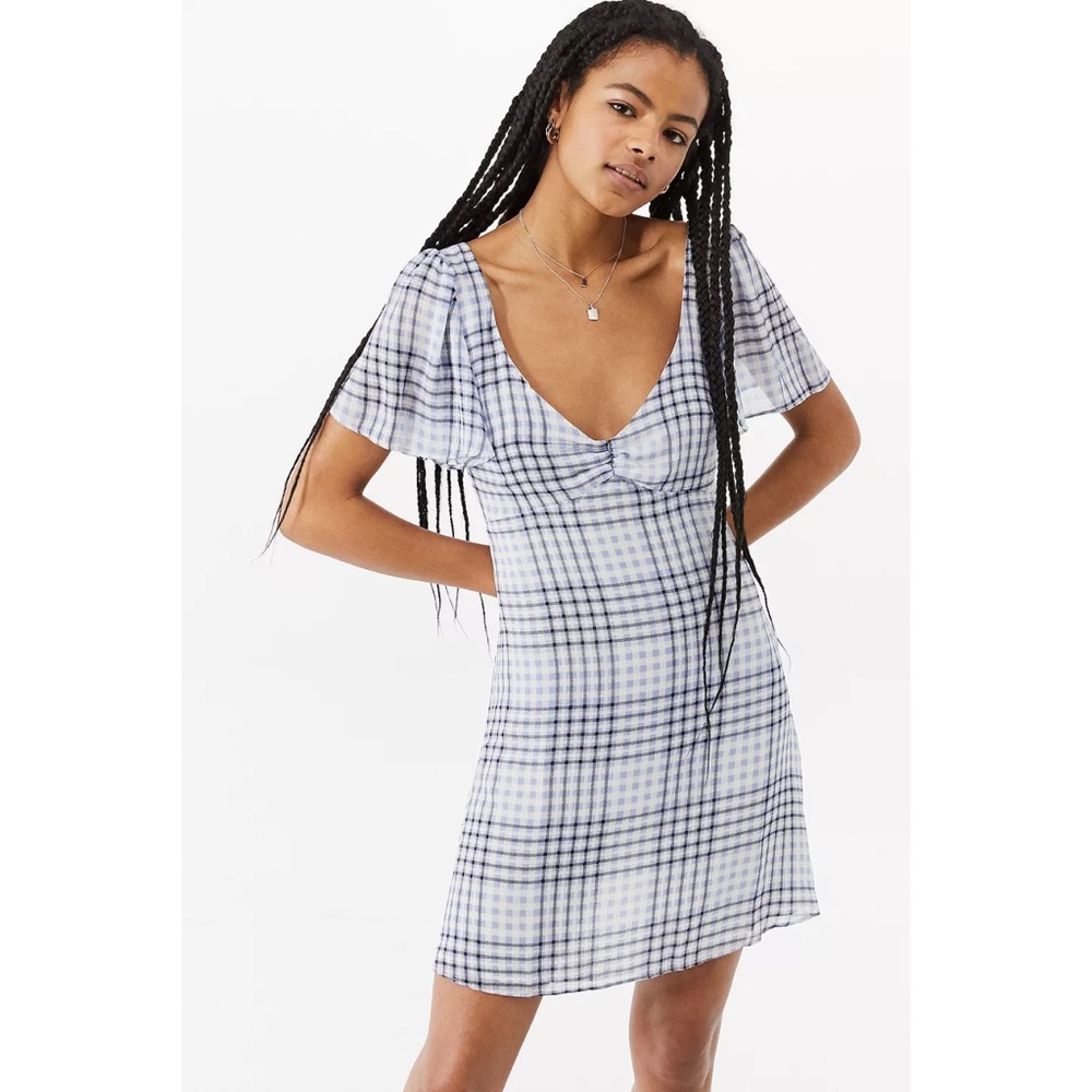 Urban Outfitters‎ Spring Showers Gingham Mini Dress Size XS Blue Open Back
